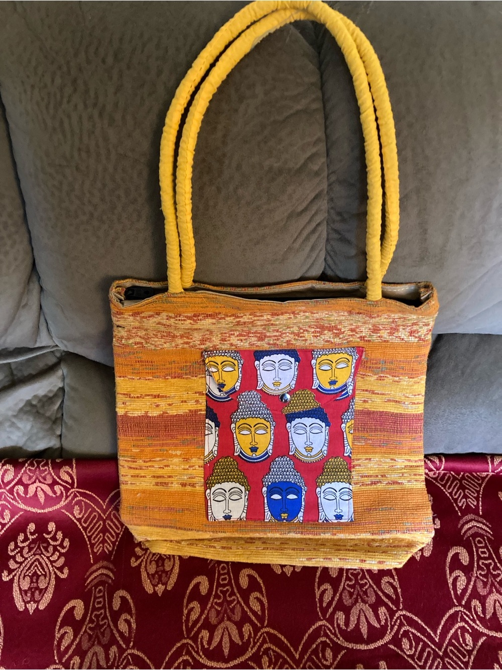 Yellow Woven Buddha Panel Tote Bag - Women's Shoulder Tote